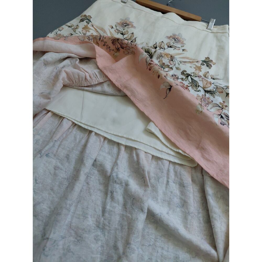 House of Harlow 1960 Boho Floral Midi Skirt LARGE Linen Chintz Tiered Pink Girly - Picture 11 of 15